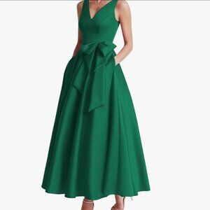 NWT Green Sz 16 Satin Mother of The Bride Dresses Tea Length Sleeveless/Pockets